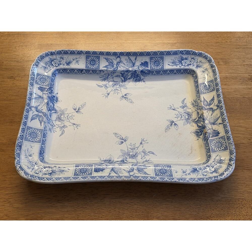Large Antique Turkey Platter, English, Ceramic Meat Serving Dish Victorian 1890s